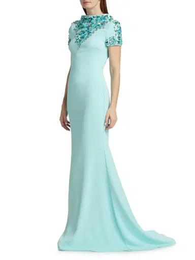 Badgley Mischka Women's Floral Sequin-Embellished Gown - Seafoam | Thumbnail 3 Badgley Mischka Women's Floral Sequin-Embellished Gown - Seafoam | Thumbnail 3