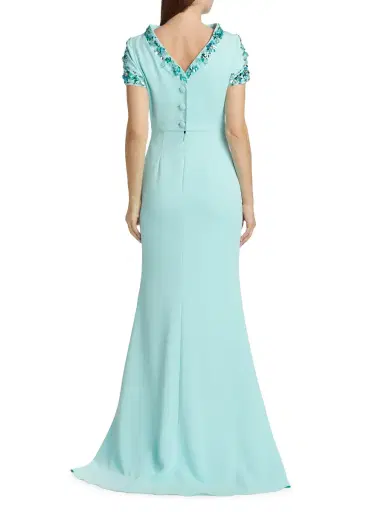 Badgley Mischka Women's Floral Sequin-Embellished Gown - Seafoam | Thumbnail 4 Badgley Mischka Women's Floral Sequin-Embellished Gown - Seafoam | Thumbnail 4