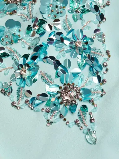 Badgley Mischka Women's Floral Sequin-Embellished Gown - Seafoam | Thumbnail 6 Badgley Mischka Women's Floral Sequin-Embellished Gown - Seafoam | Thumbnail 6