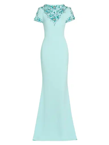 Badgley Mischka Women's Floral Sequin-Embellished Gown - Seafoam | Thumbnail 7 Badgley Mischka Women's Floral Sequin-Embellished Gown - Seafoam | Thumbnail 7
