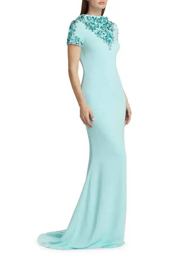 Women's Floral Sequin-Embellished Gown - Seafoam