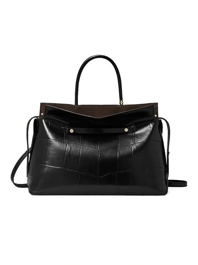 Women's Mercer Croc-Embossed Leather Top Handle Satchel - Black