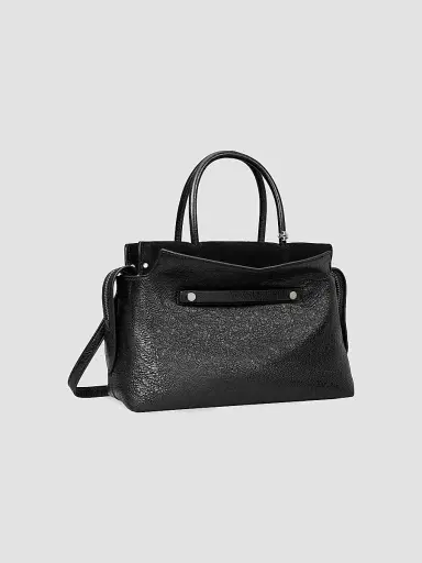 Tory Burch Women's Mercer Distressed Leather Top Handle Satchel - Black | Thumbnail 3