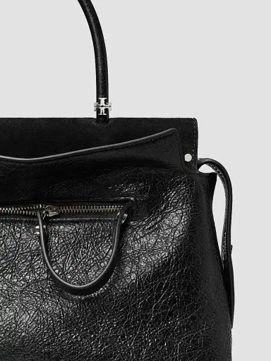 Tory Burch Women's Mercer Distressed Leather Top Handle Satchel - Black | Thumbnail 4