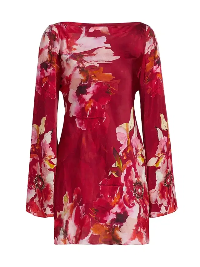 Hemant & Nandita Women's Tuhi Floral Silk Boatneck Minidress - Burgundy Mix
