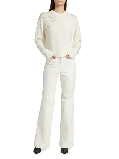 TANYA TAYLOR Women's Nicole Stretch-Twill Flare Pants - Chalk - Size 12 | Thumbnail 2 TANYA TAYLOR Women's Nicole Stretch-Twill Flare Pants - Chalk - Size 12 | Thumbnail 2