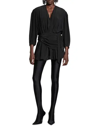 Balenciaga Women's V-Neck Mini Dress - Black | Thumbnail 3