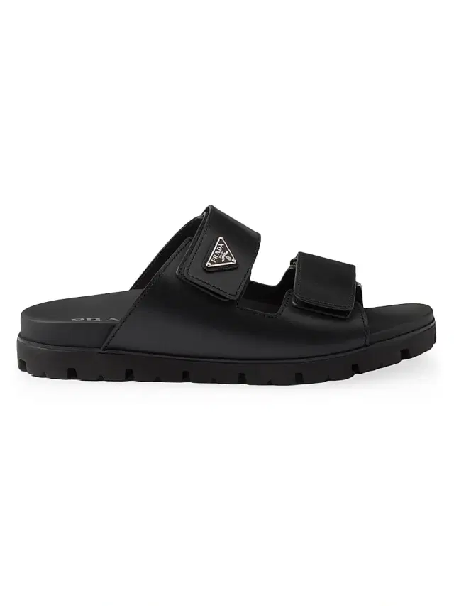 Men's Leather Strap Sandals - Black