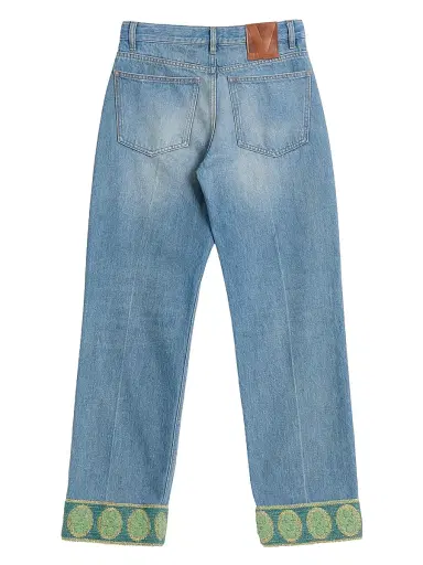 Valentino Garavani Women's Denim Trousers with Jacquard Trims - Denim | Thumbnail 2