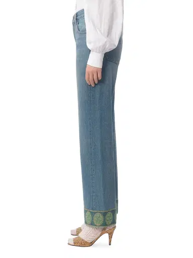 Valentino Garavani Women's Denim Trousers with Jacquard Trims - Denim | Thumbnail 4
