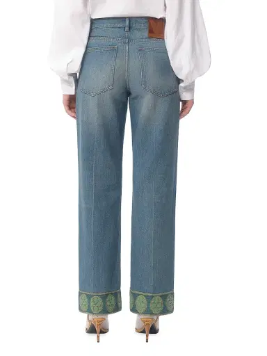 Valentino Garavani Women's Denim Trousers with Jacquard Trims - Denim | Thumbnail 5