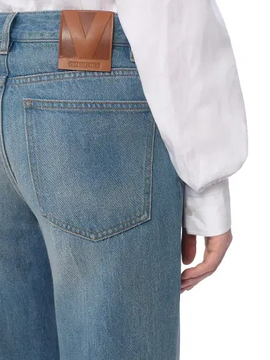 Valentino Garavani Women's Denim Trousers with Jacquard Trims - Denim | Thumbnail 6