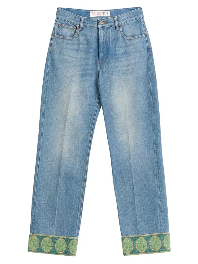 Valentino Garavani Women's Denim Trousers with Jacquard Trims - Denim
