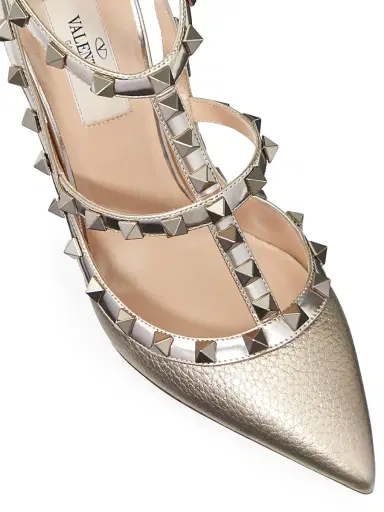 Valentino Garavani Women's Rockstud Metallic Ankle Strap Pumps 100 MM - Silver | Thumbnail 5 Valentino Garavani Women's Rockstud Metallic Ankle Strap Pumps 100 MM - Silver | Thumbnail 5