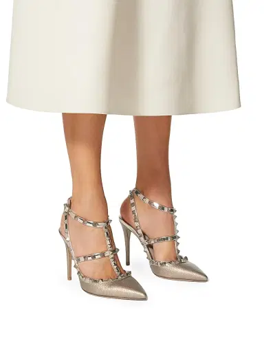 Valentino Garavani Women's Rockstud Metallic Ankle Strap Pumps 100 MM - Silver | Thumbnail 6 Valentino Garavani Women's Rockstud Metallic Ankle Strap Pumps 100 MM - Silver | Thumbnail 6