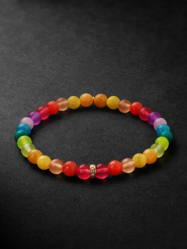 Sydney Evan 14-Karat Gold, Rainbow Jade and Diamond Beaded Bracelet - Men