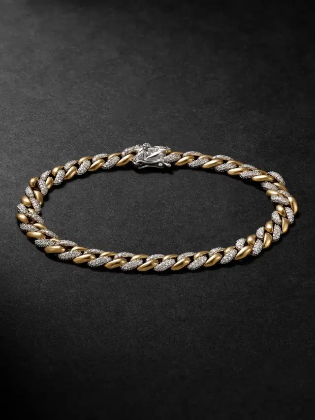 Greg Yuna 18-Karat Yellow and White Gold Diamond Chain Bracelet - Men
