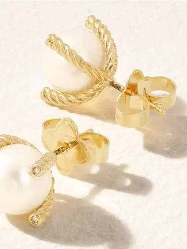 David Yurman Cable Collectibles 18-karat Gold, Pearl And Diamond Earrings | Thumbnail 3 David Yurman Cable Collectibles 18-karat Gold, Pearl And Diamond Earrings | Thumbnail 3