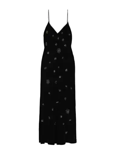 La Ligne Embellished Silk-satin Trimmed Velvet Midi Dress | Thumbnail 1 La Ligne Embellished Silk-satin Trimmed Velvet Midi Dress | Thumbnail 1