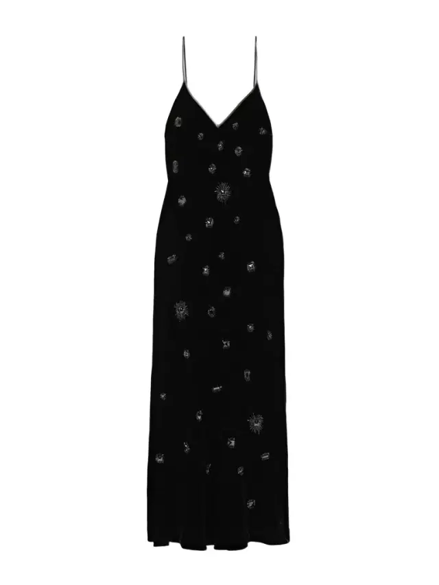Embellished Silk-satin Trimmed Velvet Midi Dress