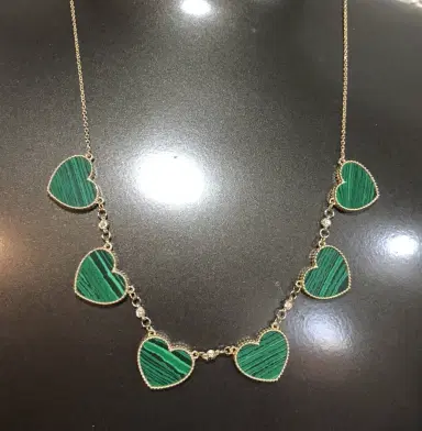 Wish Fine Jewelry 0.10ct Diamond 14k Gold Malachitte Hearts Necklace | Thumbnail 1