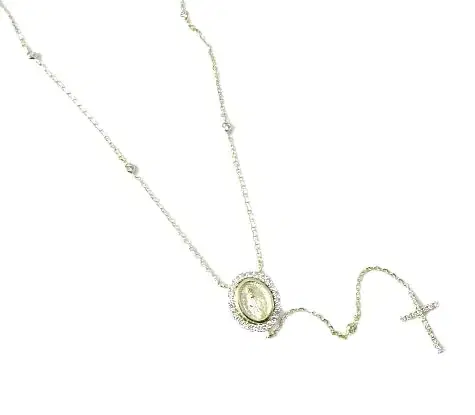 0.24cts Diamond 14K Gold Miraculous Medal 18" Necklace