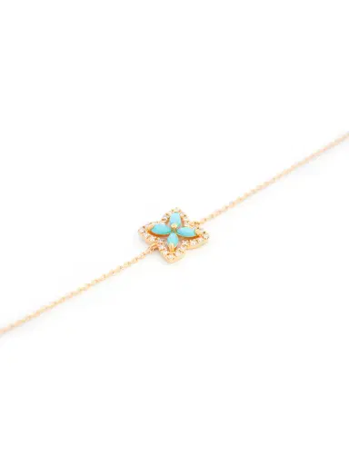 Wish Fine Jewelry 0.29ct Diamond Turquoise 18K Gold Flower Chain Bracelet | Thumbnail 2 Wish Fine Jewelry 0.29ct Diamond Turquoise 18K Gold Flower Chain Bracelet | Thumbnail 2