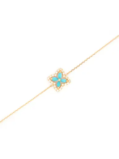Wish Fine Jewelry 0.29ct Diamond Turquoise 18K Gold Flower Chain Bracelet | Thumbnail 1 Wish Fine Jewelry 0.29ct Diamond Turquoise 18K Gold Flower Chain Bracelet | Thumbnail 1