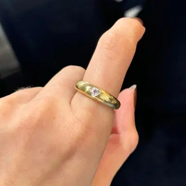Wish Fine Jewelry 0.31ct White Sapphire 14K Gold Heart Cut Thin Dome Ring | Thumbnail 2