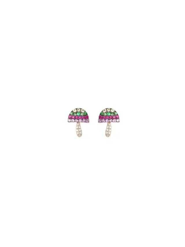 0.36ct Diamond Multi Color Sapphire 14K Gold Mushroom Stud Earrings