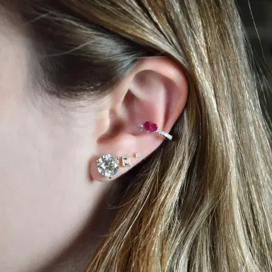 Wish Fine Jewelry 0.40ct Diamond Ruby 18K Gold Heart Ear Cuff | Thumbnail 3