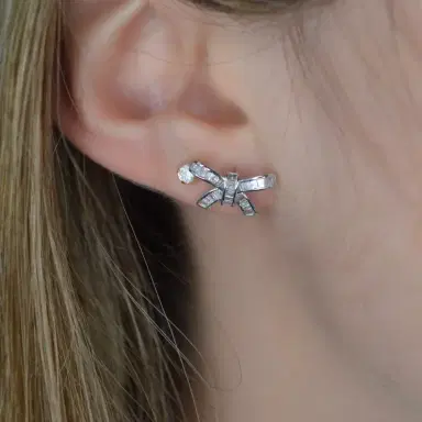 Wish Fine Jewelry 0.42ct Diamond 18K Gold Bow Stud Earrings | Thumbnail 2