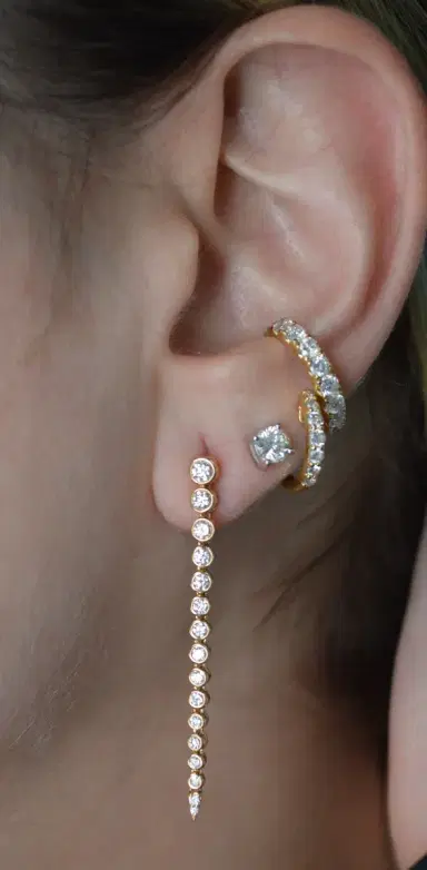 Wish Fine Jewelry 0.46ct Diamond 18K Gold Huggie Hoop Earrings | Thumbnail 3