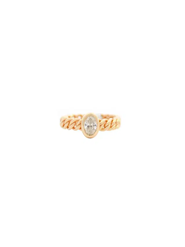Wish Fine Jewelry 0.56ct Diamond 14K Gold Oval Cuban Chain Ring