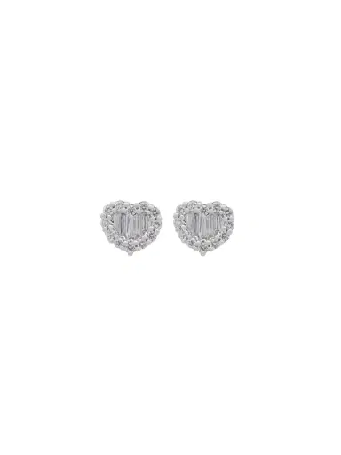 Wish Fine Jewelry 0.56cts Diamond 18K Gold Heart Baguette illusion Earrings | Thumbnail 1