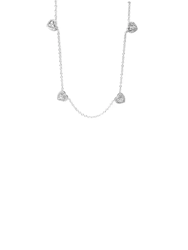 Wish Fine Jewelry 0.59ct Diamond 18K Gold Station Heart Necklace
