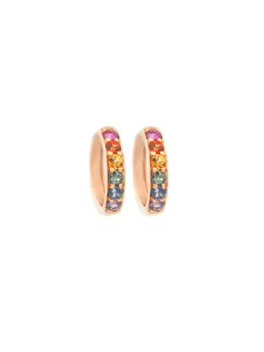 Wish Fine Jewelry 0.60ct Multi Sapphire 14K Gold Huggie Hoop Earrings | Thumbnail 1