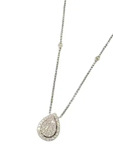 Wish Fine Jewelry 0.65cts Diamond 18K Gold Halo Pendant Necklaces | Thumbnail 1