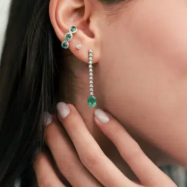 Wish Fine Jewelry 0.75ct Diamond Emerald 18K Gold Three Stone Ear Cuff | Thumbnail 2