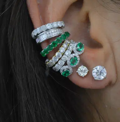 Wish Fine Jewelry 0.75ct Diamond Emerald 18K Gold Three Stone Ear Cuff | Thumbnail 3