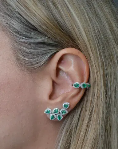 Wish Fine Jewelry 0.75ct Diamond Emerald 18K Gold Three Stone Ear Cuff | Thumbnail 4