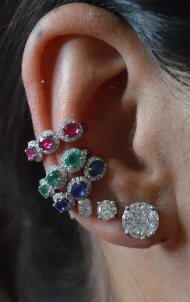 Wish Fine Jewelry 0.75ct Diamond Sapphire 18K Gold Three Stone Ear Cuff | Thumbnail 2 Wish Fine Jewelry 0.75ct Diamond Sapphire 18K Gold Three Stone Ear Cuff | Thumbnail 2