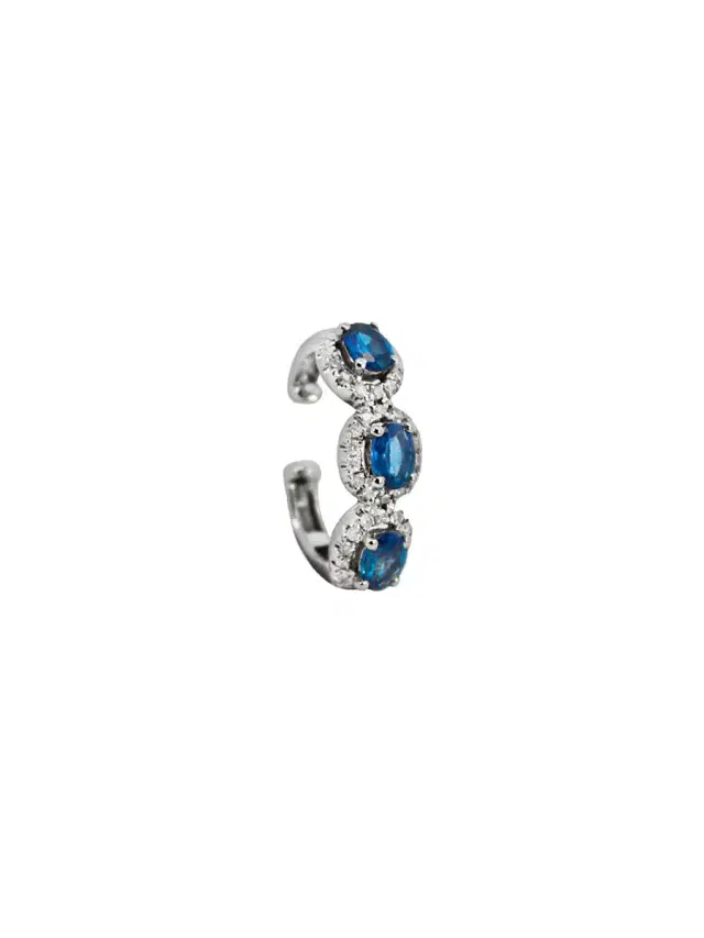 Wish Fine Jewelry 0.75ct Diamond Sapphire 18K Gold Three Stone Ear Cuff