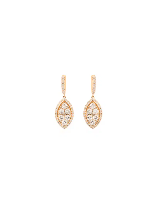 Wish Fine Jewelry 0.76ct Diamond 18K Gold Pave Marquise Dangle Drop Earrings