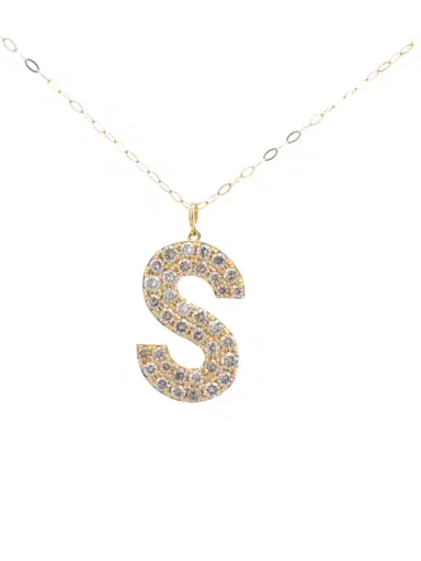 Wish Fine Jewelry 0.85ct Diamond 18K Gold Letter Pendant Chain Necklace | Thumbnail 2