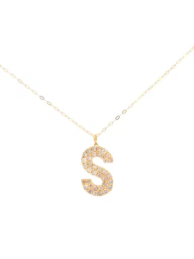 Wish Fine Jewelry 0.85ct Diamond 18K Gold Letter Pendant Chain Necklace | Thumbnail 1