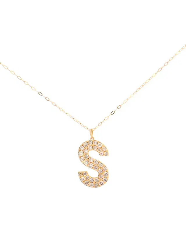 0.85ct Diamond 18K Gold Letter Pendant Chain Necklace