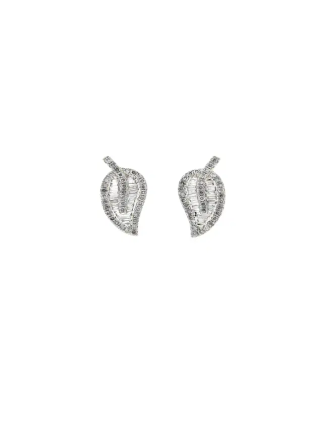 Wish Fine Jewelry 0.86ct Diamond 18K Gold Leaf Stud Earrings