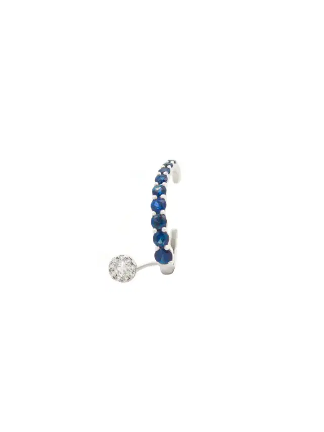 Wish Fine Jewelry 0.88cts Diamond Blue Sapphire 18K Gold Earcuffs