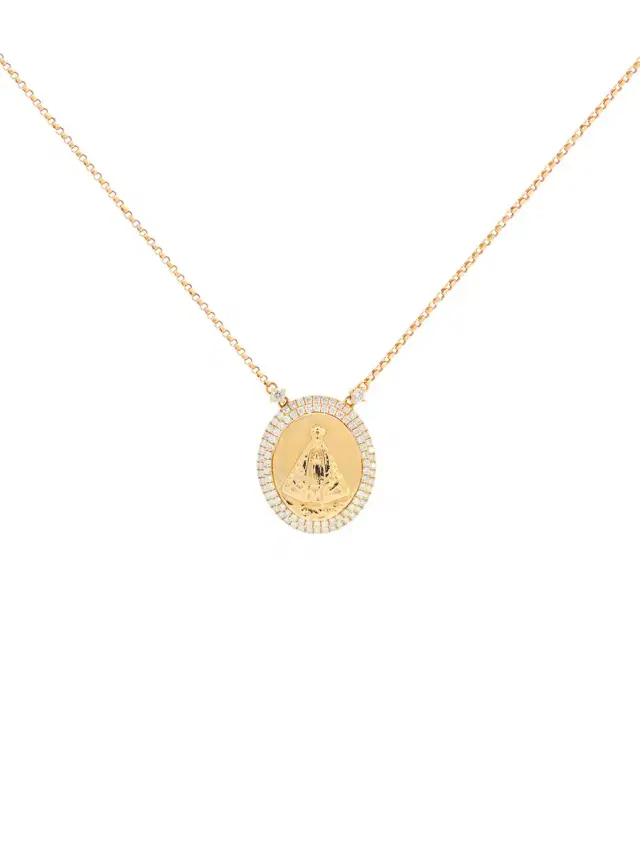 0.90ct Diamond 18K Gold Our Lady of Aparecida Pendant Necklace